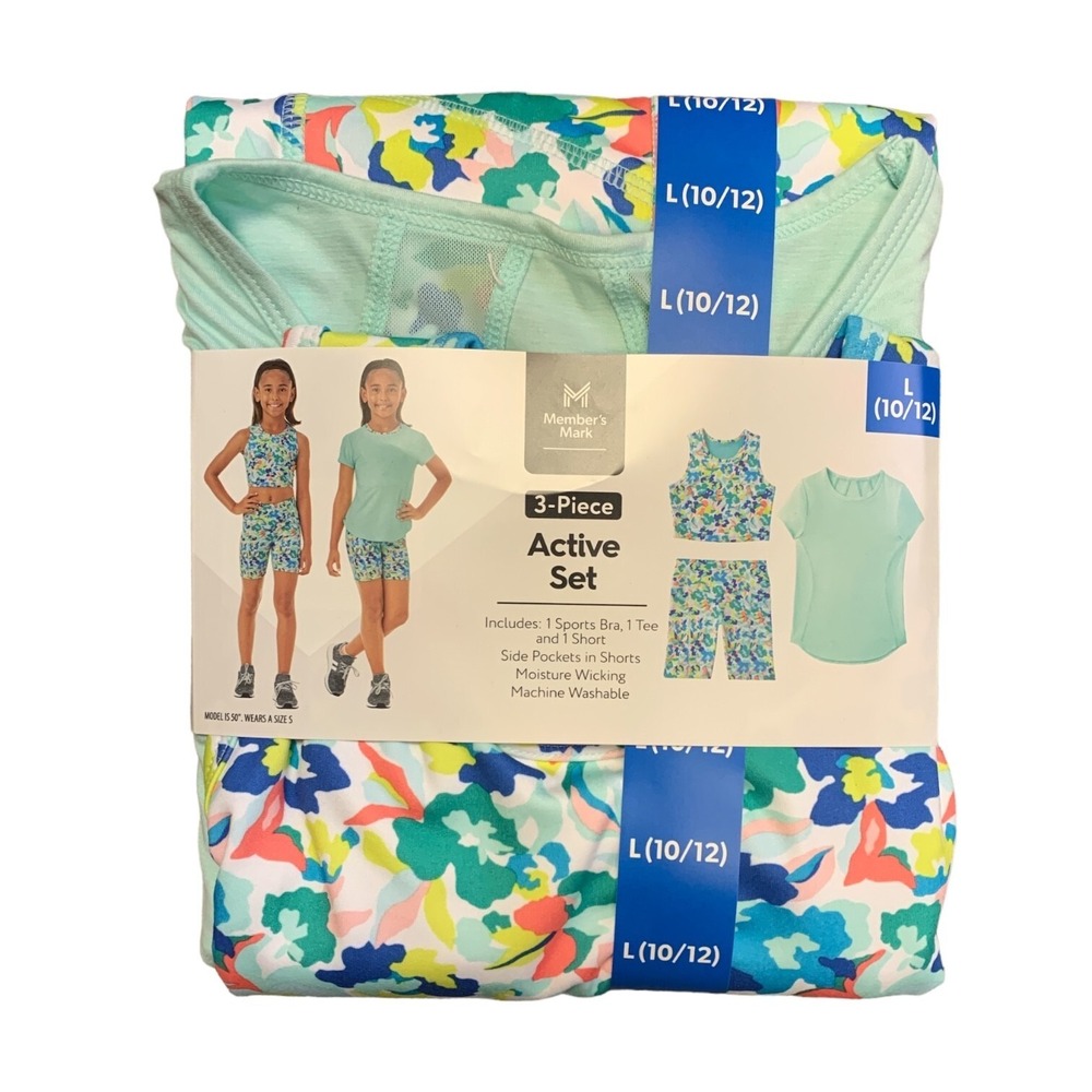 NWT Member's Mark Youth Girl's Moisture Wicking 3 Piece Active Set Mint XL 14/16
